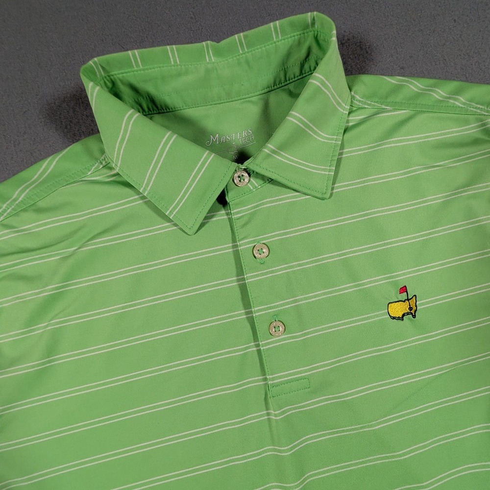 Masters Tech Golf Polo Shirt Mens Size Medium Striped Short Sleeve Performance